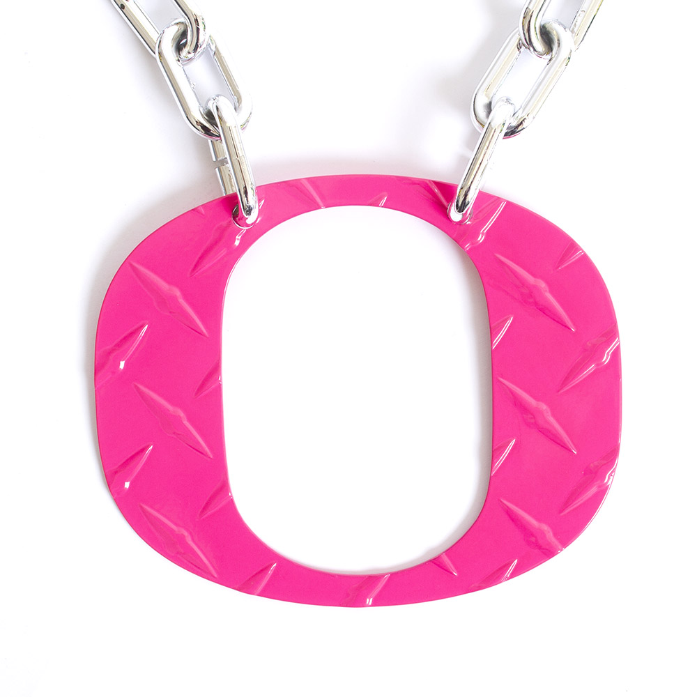 Classic Oregon O, Collegiate Art Design, Necklaces, Metal, Gifts, Diamond Plate design, 256816, Pink